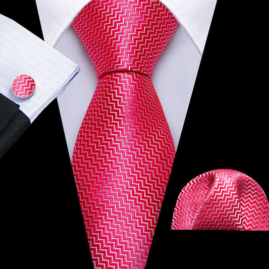 Rose Red Silk XL Tie, Pocket Square and Cufflinks tie sets    - Sophisticated Gentlemen