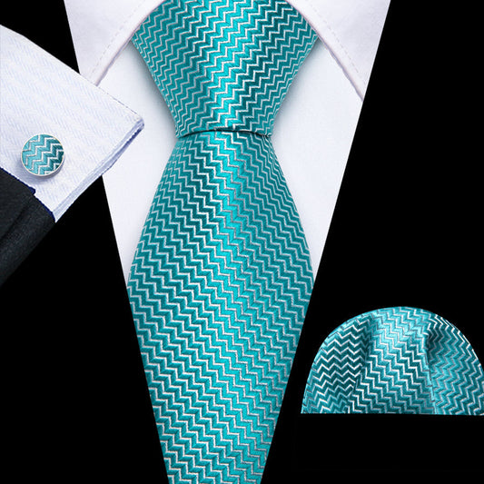 Sea Foam Blue Silk XL Tie, Pocket Square and Cufflinks tie sets    - Sophisticated Gentlemen