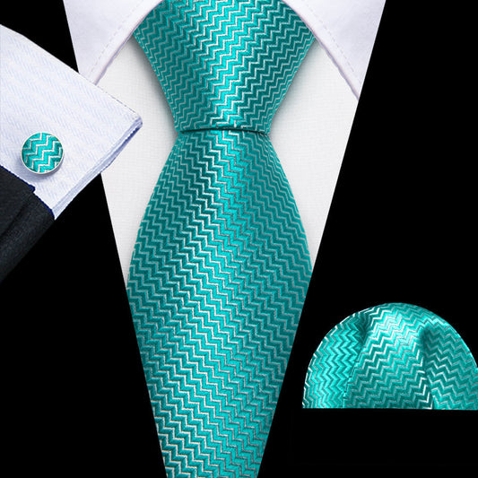 Aqua Blue Ornament XL Tie, Pocket Square and Cufflinks tie sets    - Sophisticated Gentlemen