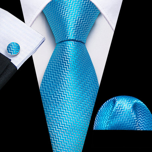 Sky Blue Ornament XL Tie, Pocket Square and Cufflinks tie sets    - Sophisticated Gentlemen