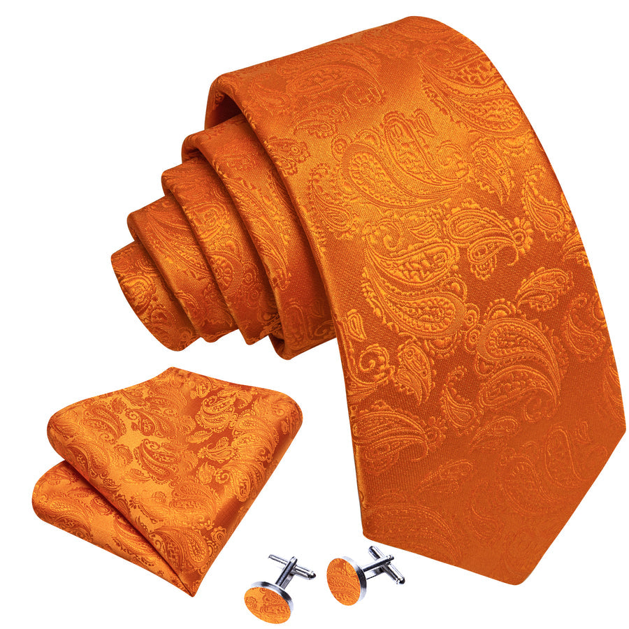 Orange Paisley XL Tie, Pocket Square and Cufflinks tie sets - Sophisticated Gentlemen