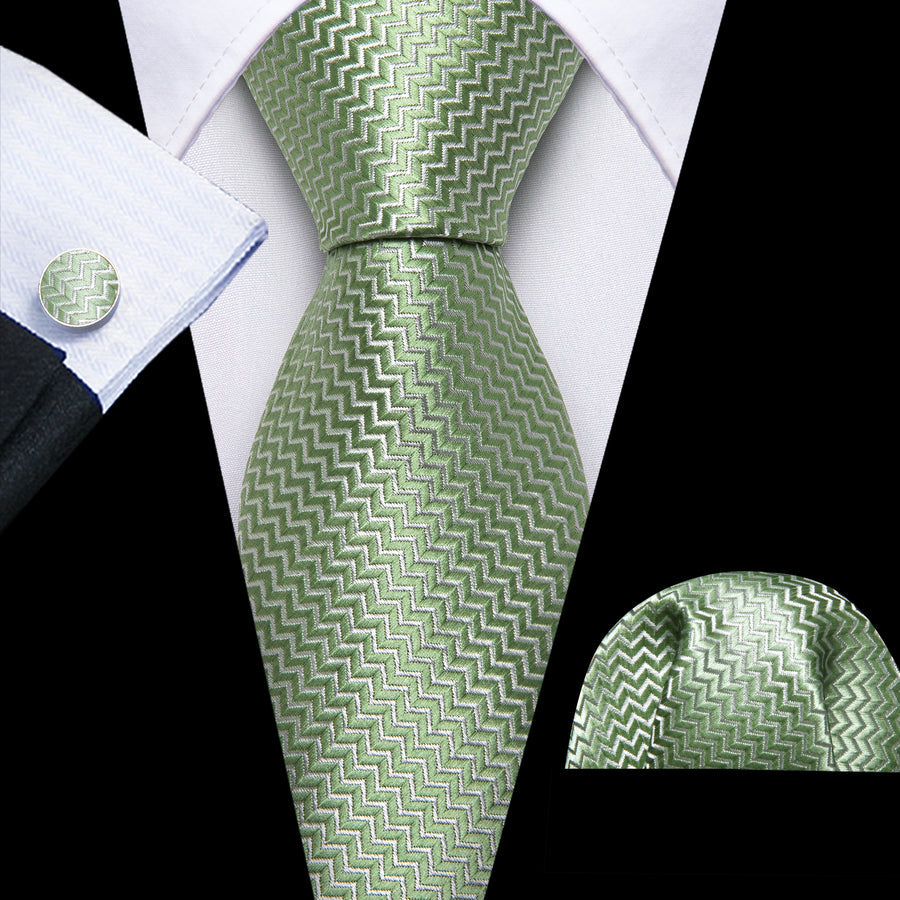 Avocado Green Ornament XL Tie, Pocket Square and Cufflinks tie sets - Sophisticated Gentlemen