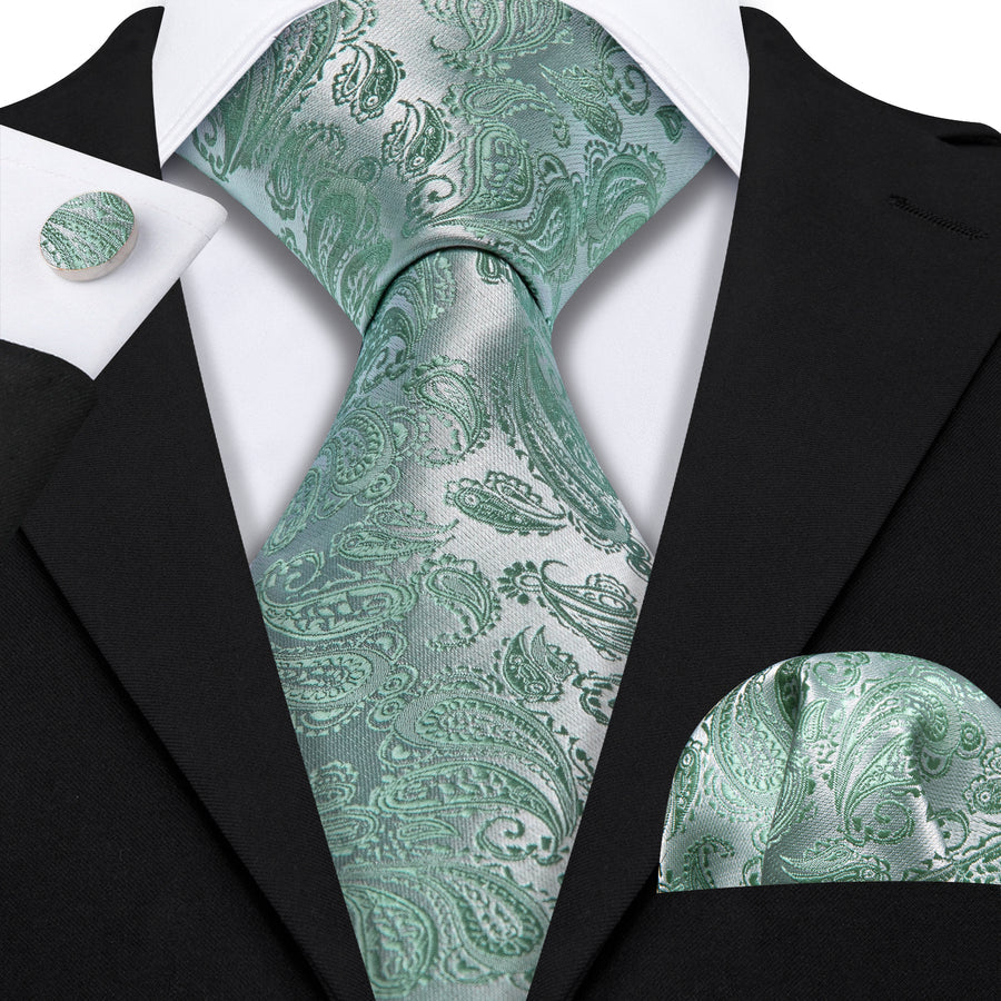 Mint Green Paisley XL Tie, Pocket Square and Cufflinks tie sets - Sophisticated Gentlemen