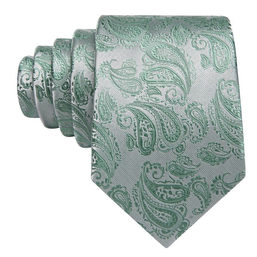 Mint Green Paisley XL Tie, Pocket Square and Cufflinks tie sets - Sophisticated Gentlemen