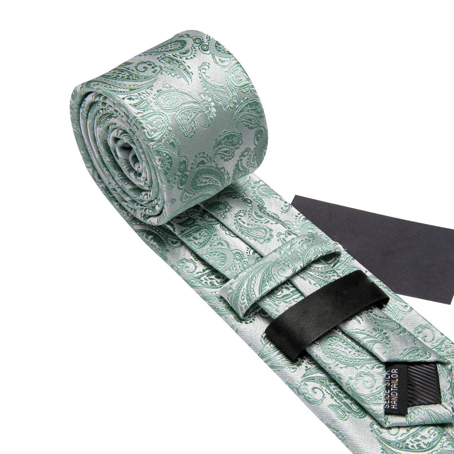 Mint Green Paisley XL Tie, Pocket Square and Cufflinks tie sets - Sophisticated Gentlemen