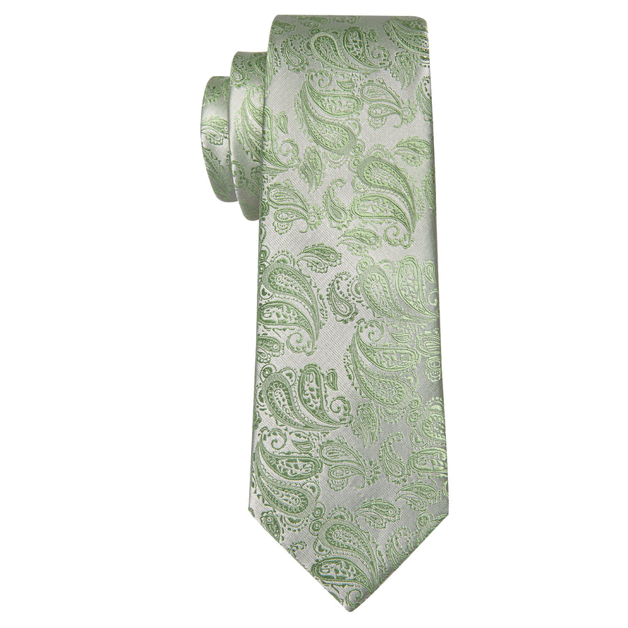 Avocado Green Paisley XL Tie, Pocket Square and Cufflinks tie sets - Sophisticated Gentlemen