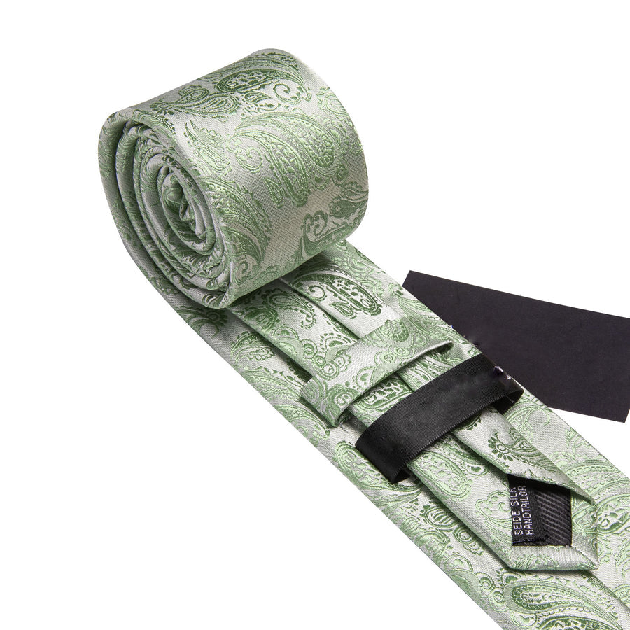 Avocado Green Paisley XL Tie, Pocket Square and Cufflinks tie sets - Sophisticated Gentlemen