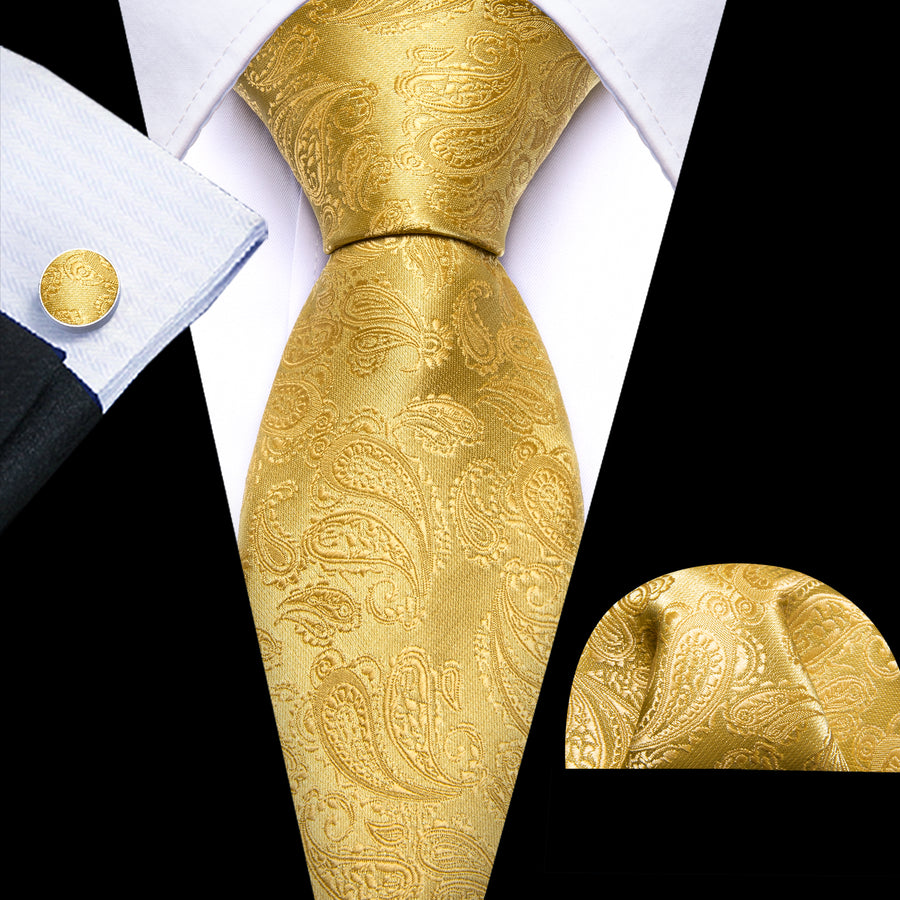 Gold Paisley XL Tie, Pocket Square and Cufflinks tie sets - Sophisticated Gentlemen