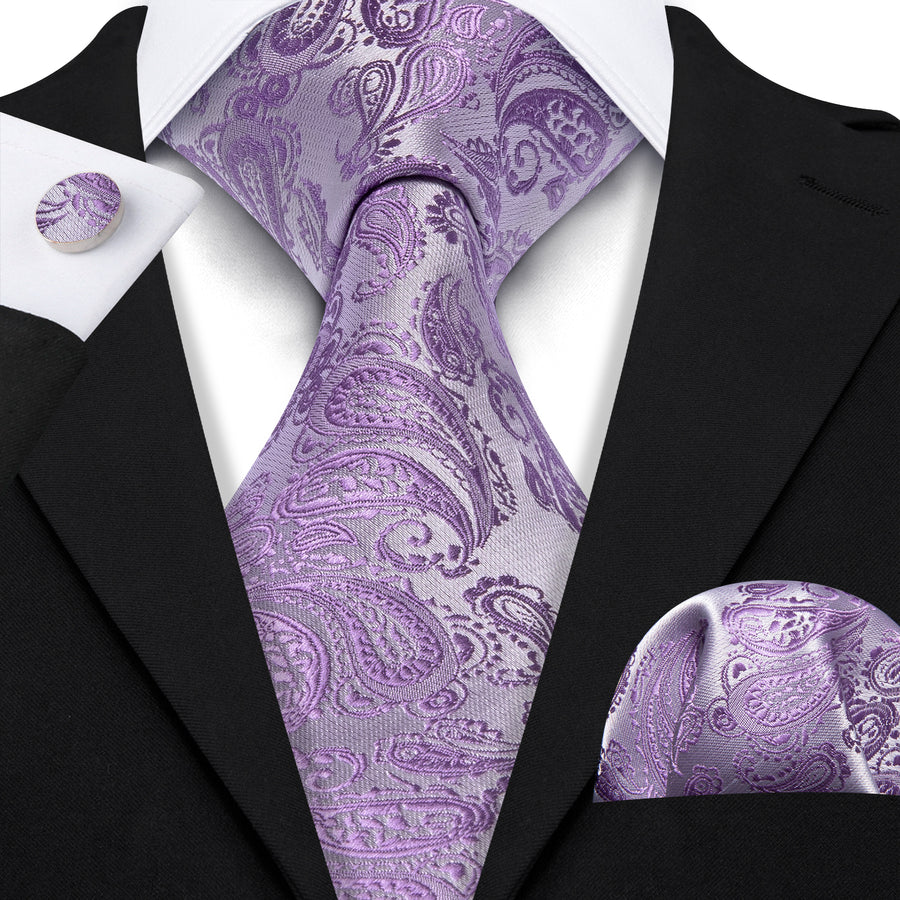 Pale Purple Paisley XL Tie, Pocket Square and Cufflinks tie sets - Sophisticated Gentlemen