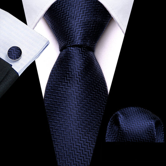 Navy Blue Silk XL Tie, Pocket Square and Cufflinks tie sets    - Sophisticated Gentlemen