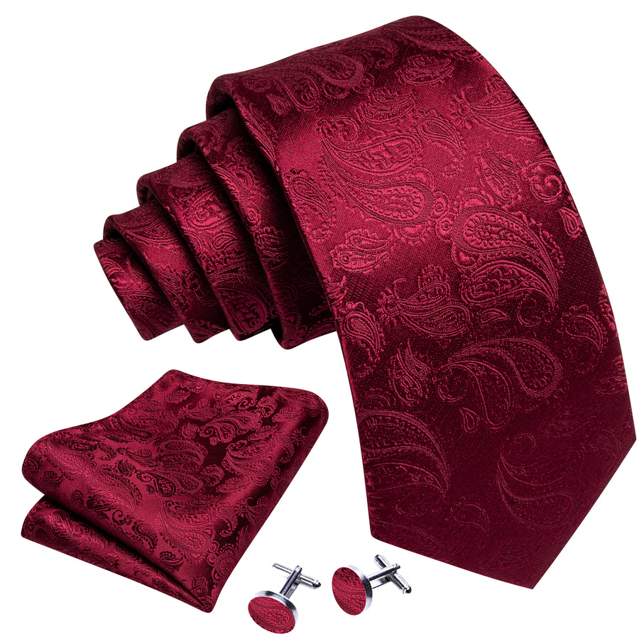 Red Paisley Silk XL Tie, Pocket Square and Cufflinks tie sets - Sophisticated Gentlemen