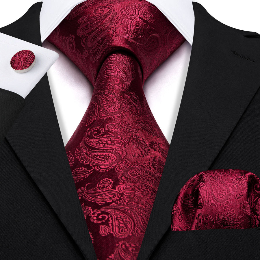 Red Paisley Silk XL Tie, Pocket Square and Cufflinks tie sets - Sophisticated Gentlemen