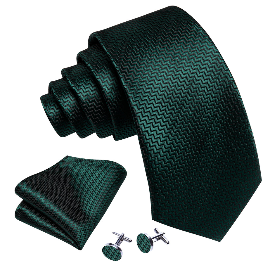 Dark Green Silk XL Tie, Pocket Square and Cufflinks tie sets - Sophisticated Gentlemen