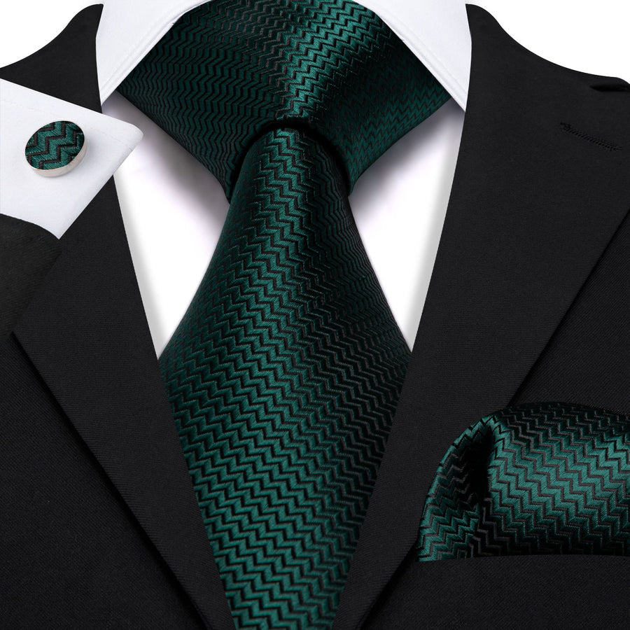 Dark Green Silk XL Tie, Pocket Square and Cufflinks tie sets - Sophisticated Gentlemen