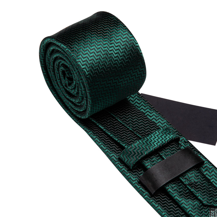 Dark Green Silk XL Tie, Pocket Square and Cufflinks tie sets - Sophisticated Gentlemen