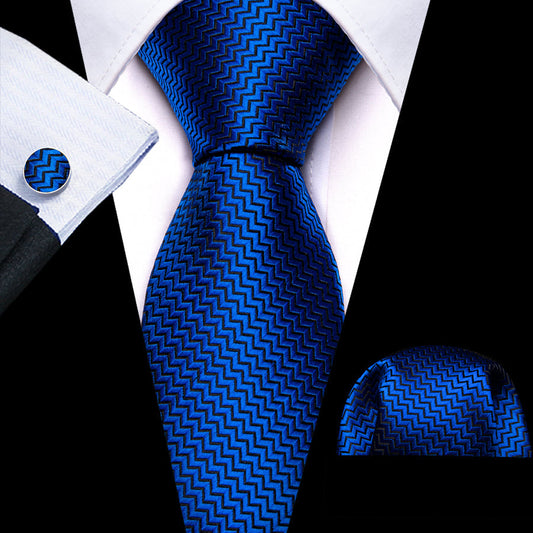 Pure Blue Ornament XL Tie, Pocket Square and Cufflinks tie sets    - Sophisticated Gentlemen