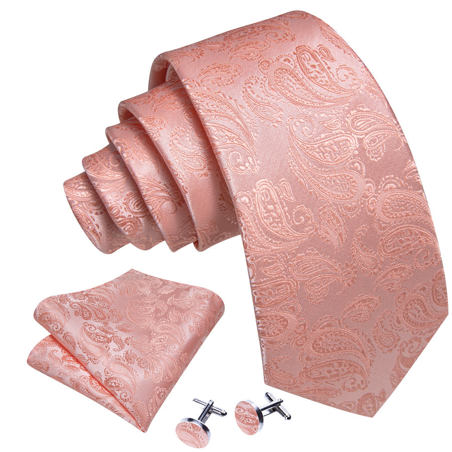 Rose Pink Paisley XL Tie, Pocket Square and Cufflinks tie sets - Sophisticated Gentlemen