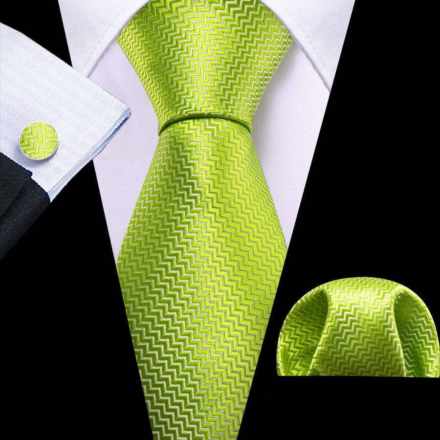 Bright Yellow Green Ornament XL Tie, Pocket Square and Cufflinks tie sets - Sophisticated Gentlemen
