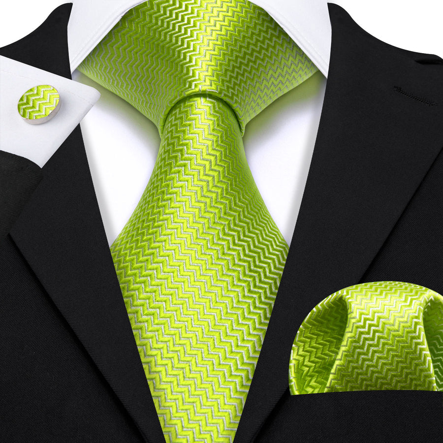 Bright Yellow Green Ornament XL Tie, Pocket Square and Cufflinks tie sets - Sophisticated Gentlemen