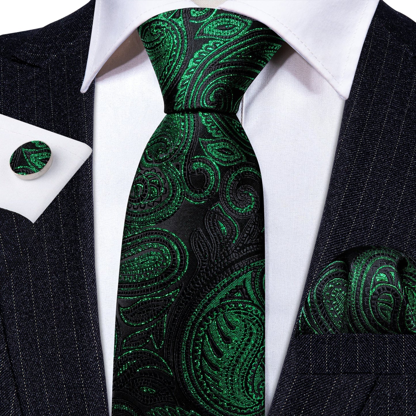 Green Valley Tie, Pocket Square and Cufflinks tie set - Sophisticated Gentlemen