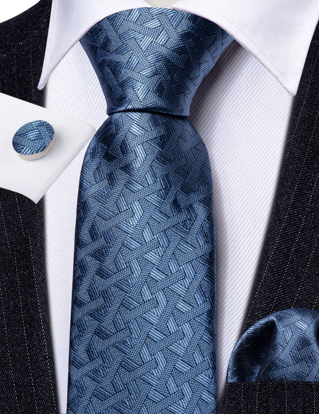 Acid Blue Solid Tie, Pocket Square and Cufflinks Set tie sets - Sophisticated Gentlemen