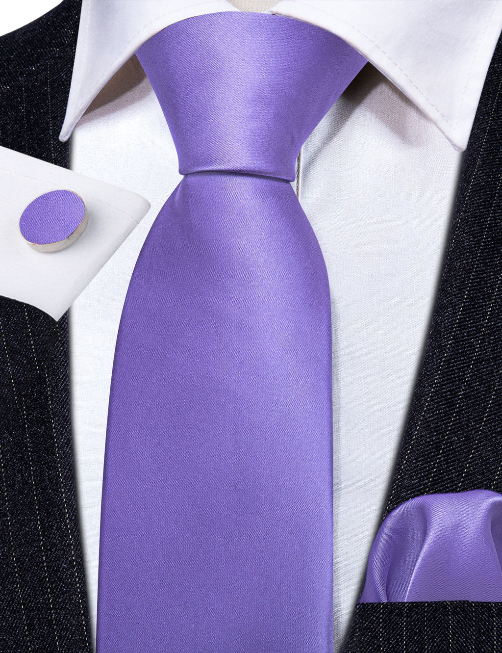 Lavender Purple Solid Silk Tie, Pocket Square and Cufflinks Set tie sets - Sophisticated Gentlemen
