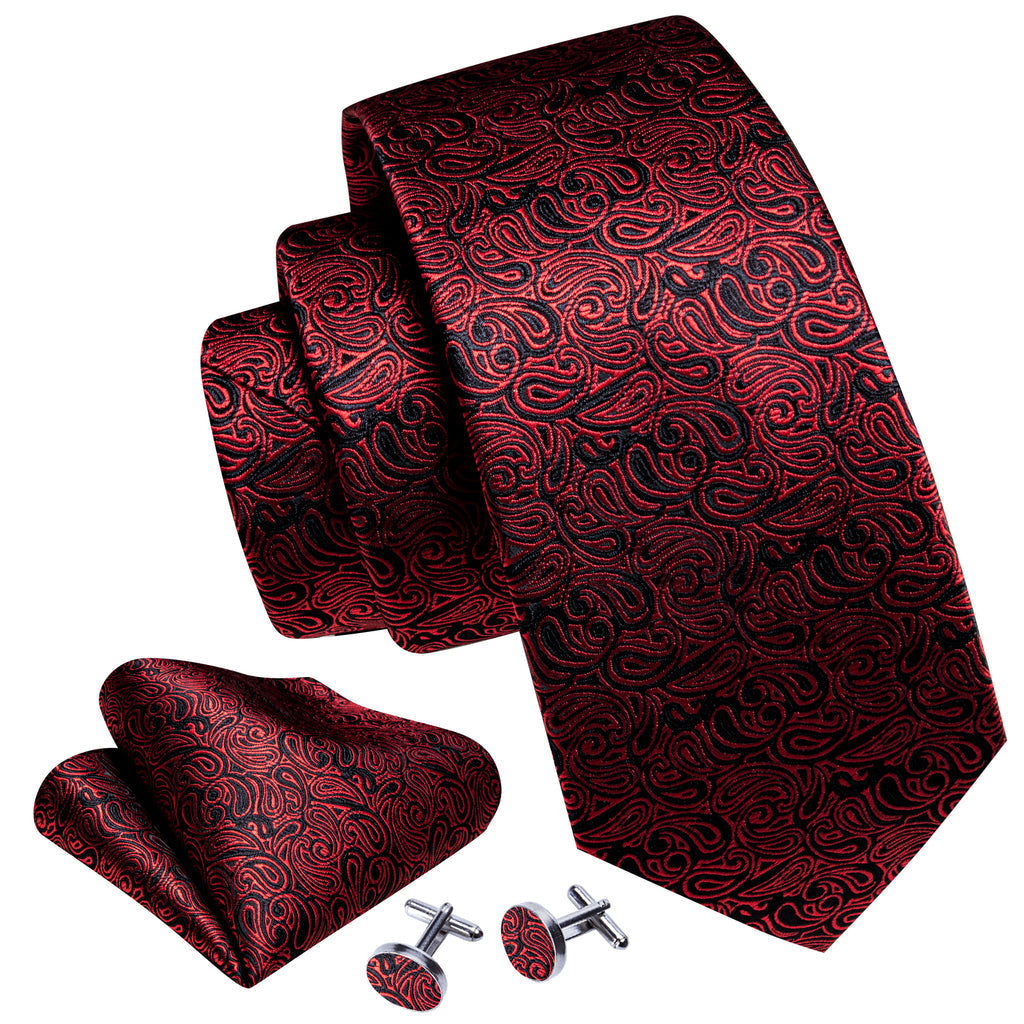 Maroon Black Paisley Silk Tie, Pocket Square and Cufflinks Set tie sets    - Sophisticated Gentlemen
