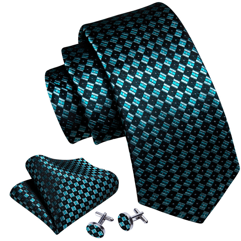 Blue Black Plaid Checkered Tie, Pocket Square and Cufflinks Set tie sets - Sophisticated Gentlemen