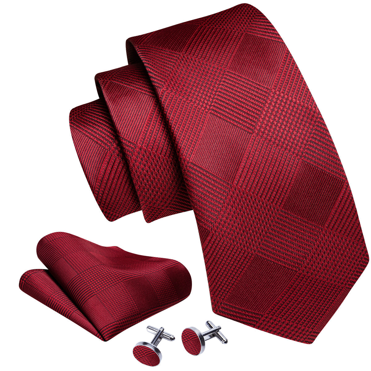 Red Jacquard Lattice Silk Tie, Pocket Square and Cufflinks Set tie sets - Sophisticated Gentlemen