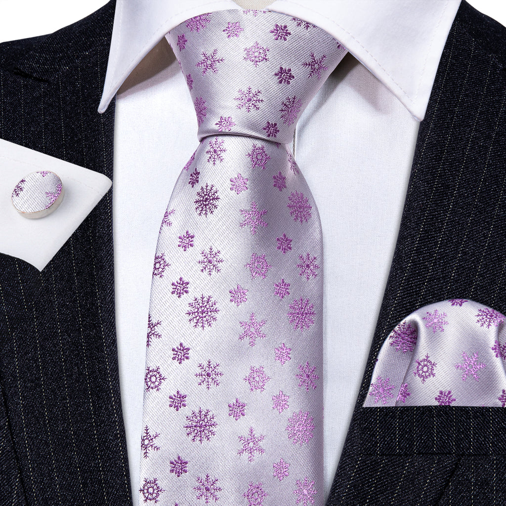 White Pink Christmas Silk Tie, Pocket Square and Cufflinks Set tie sets - Sophisticated Gentlemen