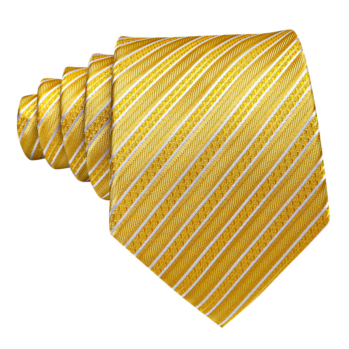 Yellow White Silk Striped Tie, Pocket Square and Cufflinks Set tie sets - Sophisticated Gentlemen
