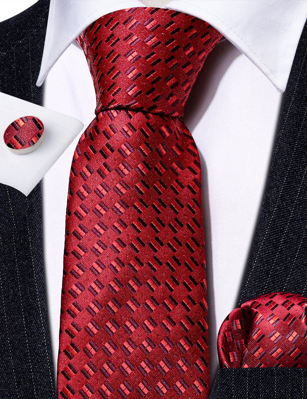 Red Novelty Silk Tie, Pocket Square and Cufflinks Set tie sets - Sophisticated Gentlemen
