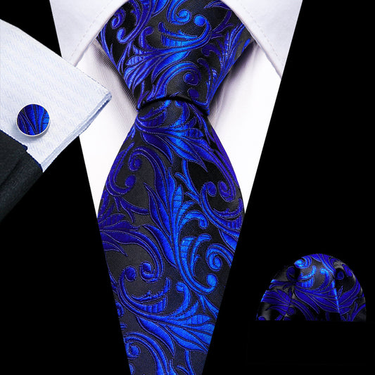 Cobalt Blue Paisley Tie, Pocket Square and Cufflinks Set tie sets    - Sophisticated Gentlemen