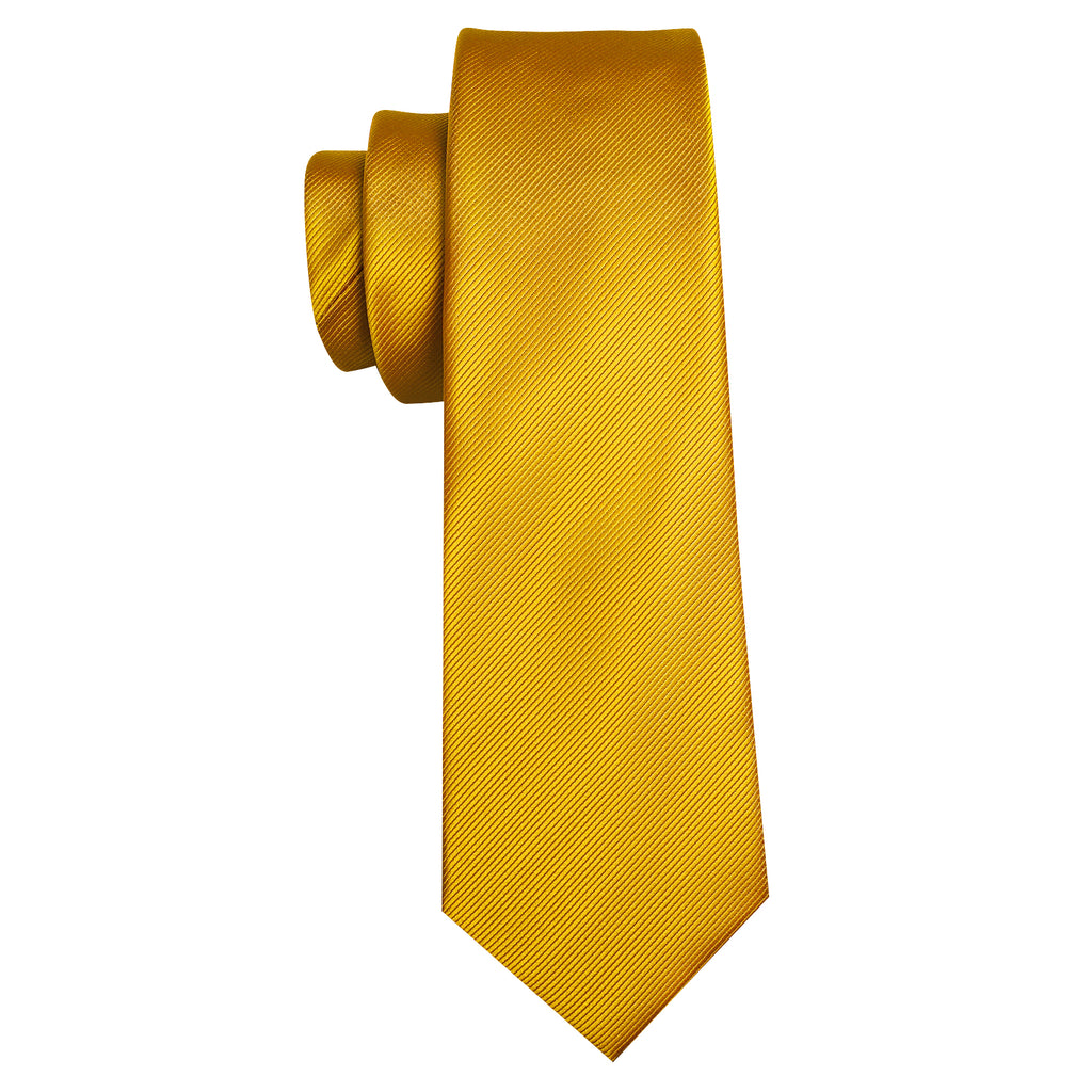 Gold Yellow Solid Silk Tie, Pocket Square and Cufflinks Set tie sets - Sophisticated Gentlemen
