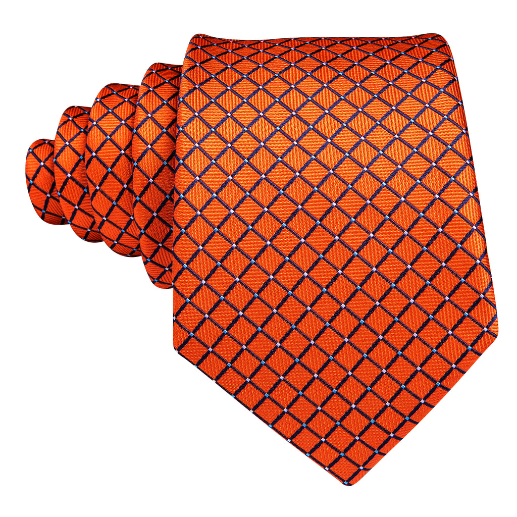 Orange Plaid Silk Tie, Pocket Square and Cufflinks Set tie sets - Sophisticated Gentlemen