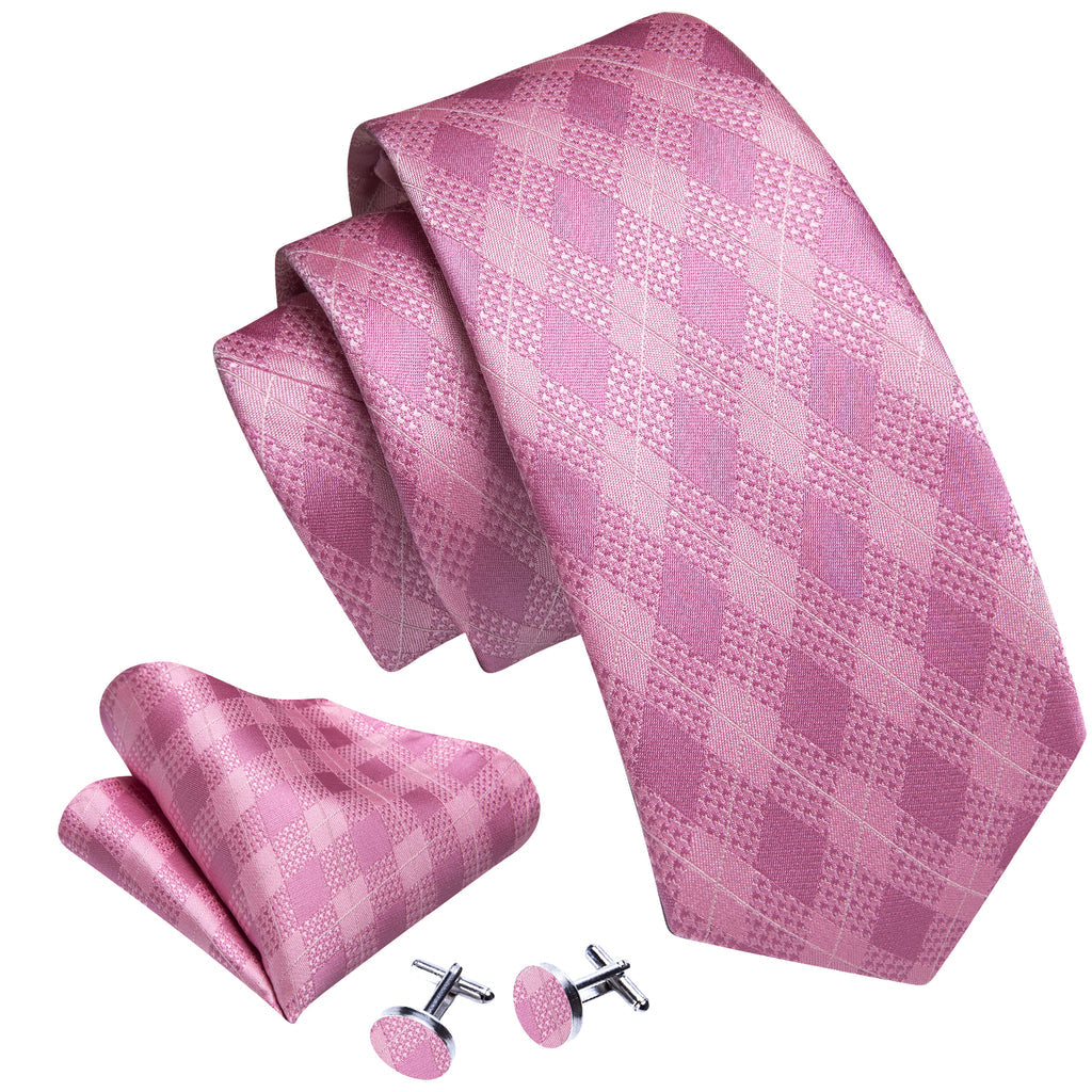 Pink Plaid Silk Tie, Pocket Square and Cufflinks Set tie sets - Sophisticated Gentlemen