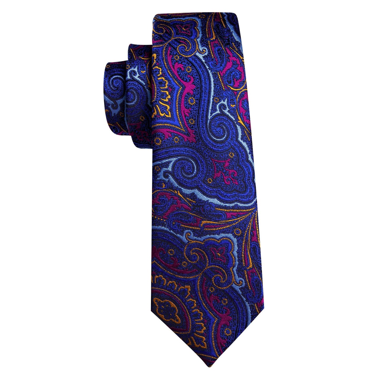 Blue, Orange and Pink Paisley Silk Tie, Pocket Square and Cufflinks tie sets    - Sophisticated Gentlemen