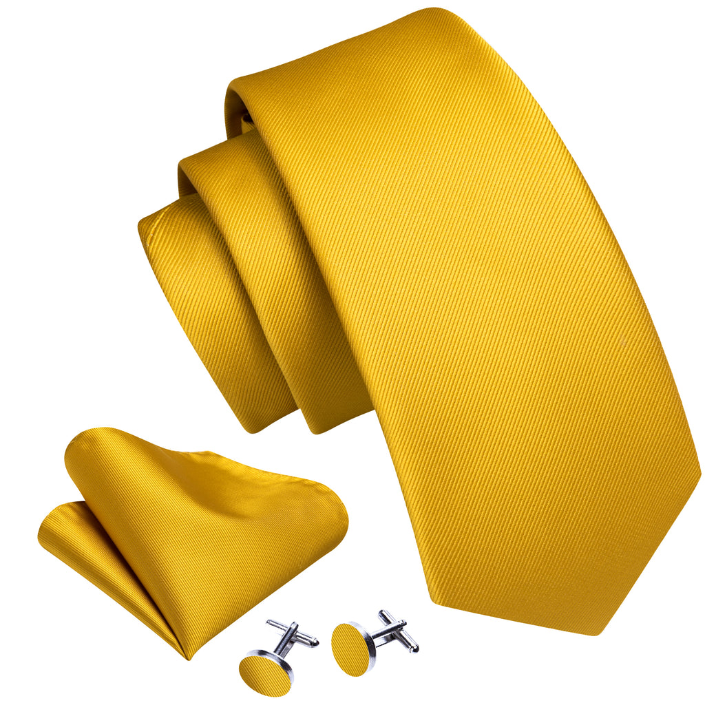 Gold Yellow Solid Silk Tie, Pocket Square and Cufflinks Set tie sets - Sophisticated Gentlemen