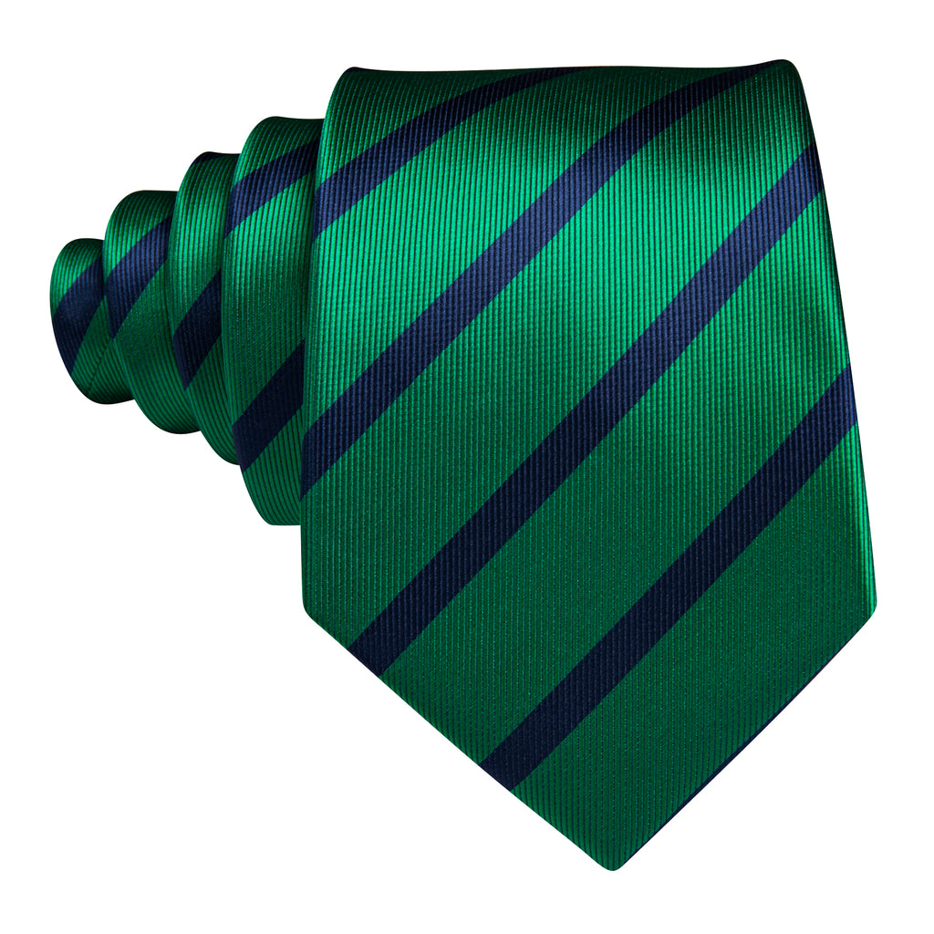 Forest Green Blue Striped Silk Tie, Pocket Square and Cufflinks Set tie sets - Sophisticated Gentlemen