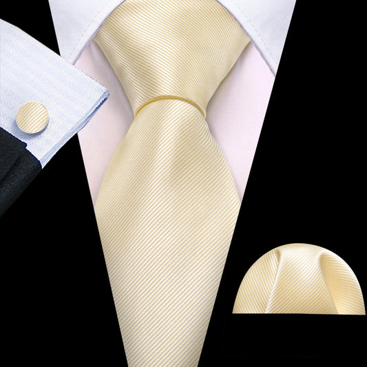 Champagne Wheat Solid Silk Tie, Pocket Square and Cufflinks Set tie sets    - Sophisticated Gentlemen