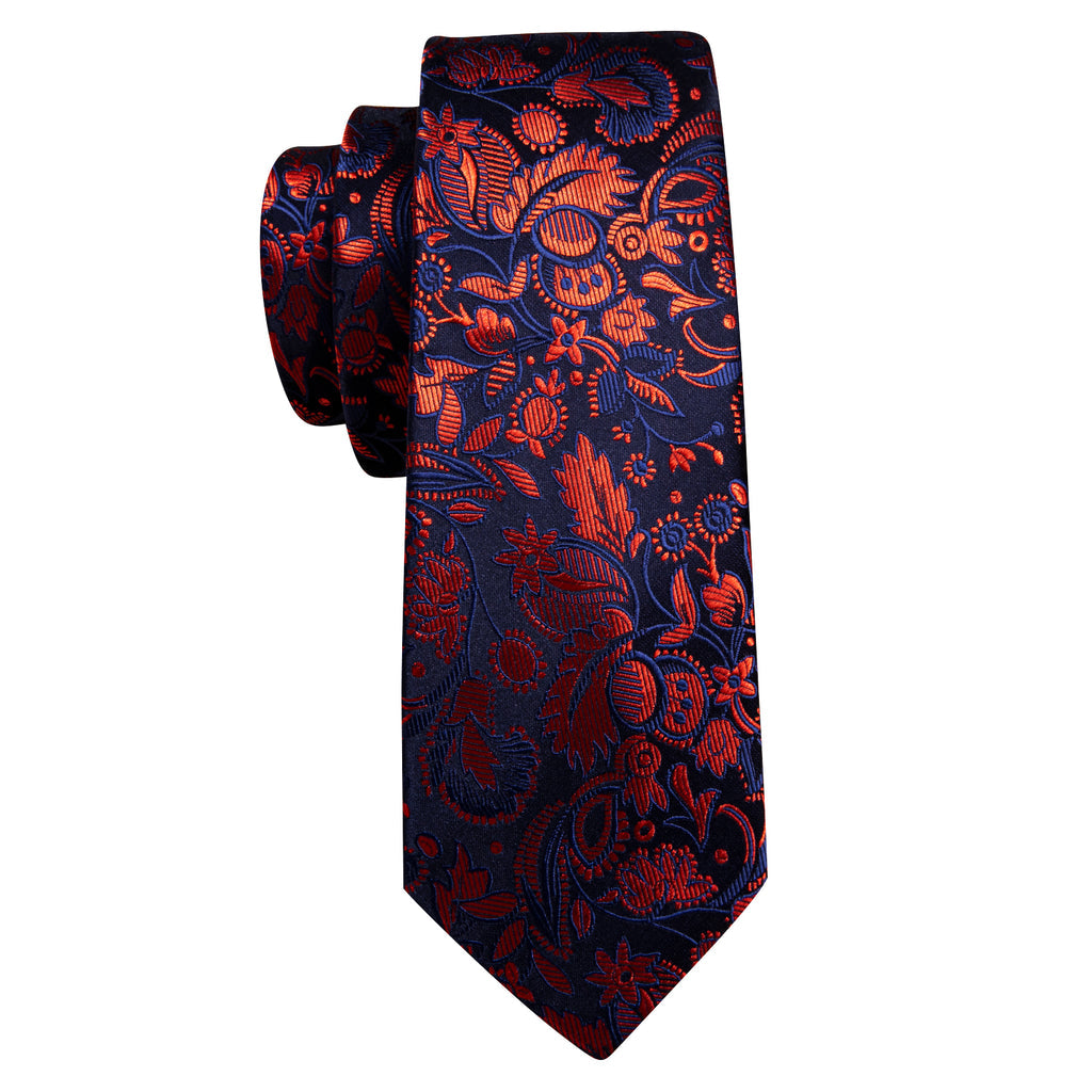Blue Orange Floral Tie, Pocket Square and Cufflinks Set tie sets    - Sophisticated Gentlemen
