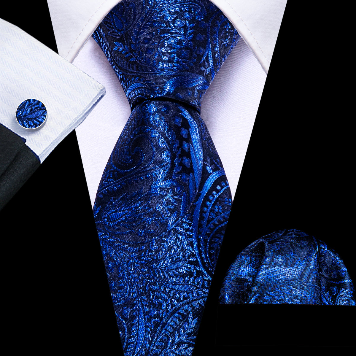 Blue Paisley Silk Tie, Pocket Square and Cufflinks Set tie sets - Sophisticated Gentlemen