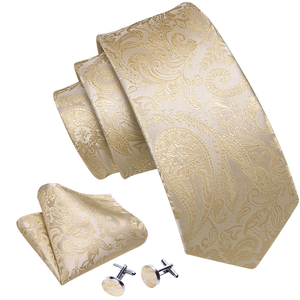 Papaya Whip Paisley Silk Tie, Pocket Square and Cufflinks Set tie sets - Sophisticated Gentlemen