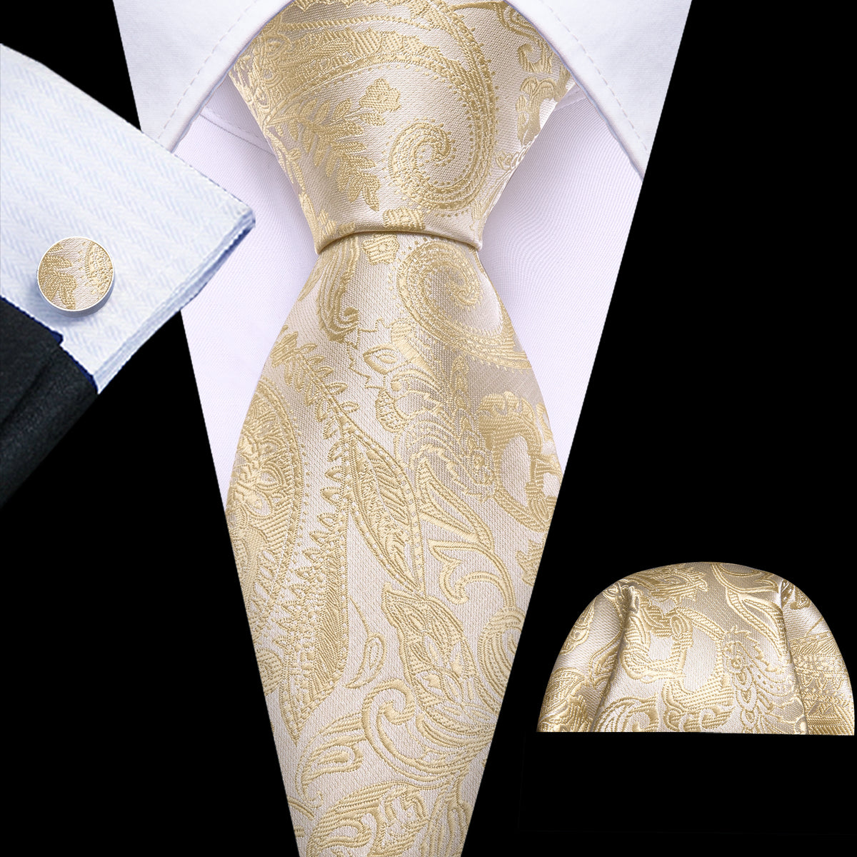 Papaya Whip Paisley Silk Tie, Pocket Square and Cufflinks Set tie sets - Sophisticated Gentlemen