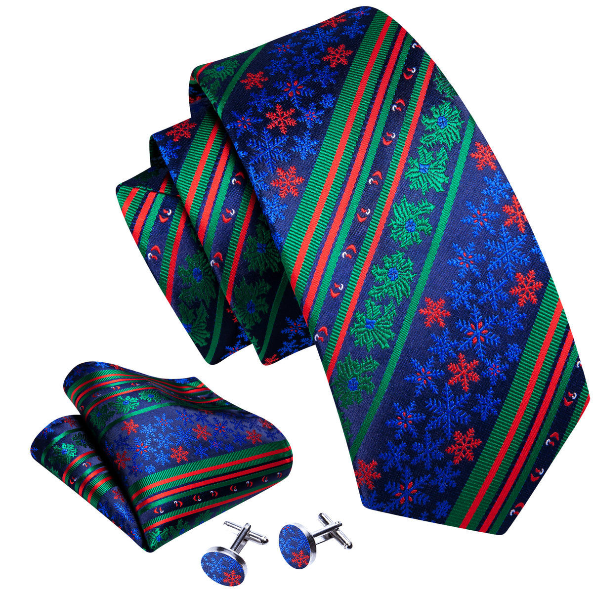 Blue Green Christmas Striped Floral Tie, Pocket Square and Cufflinks Set tie sets - Sophisticated Gentlemen