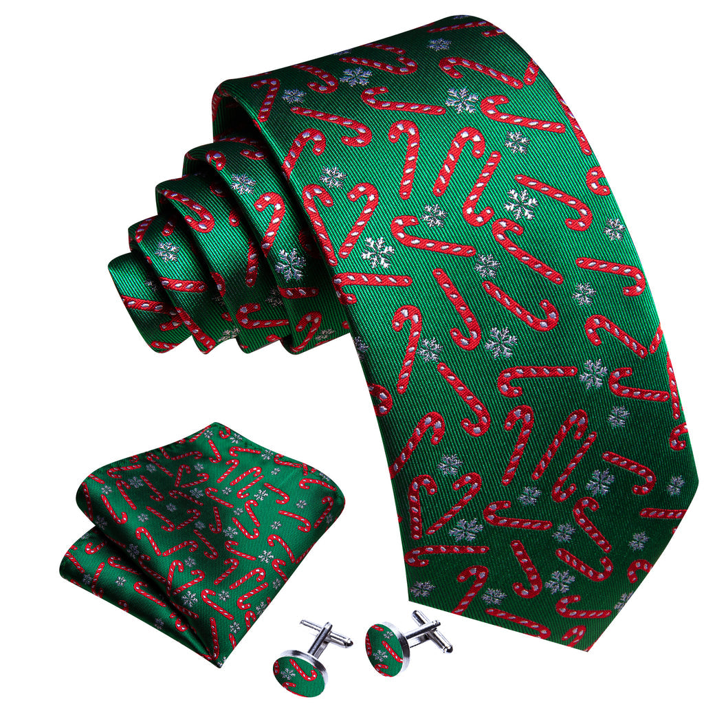 Green Red Christmas Crutch Tie, Pocket Square and Cufflinks Set tie sets - Sophisticated Gentlemen
