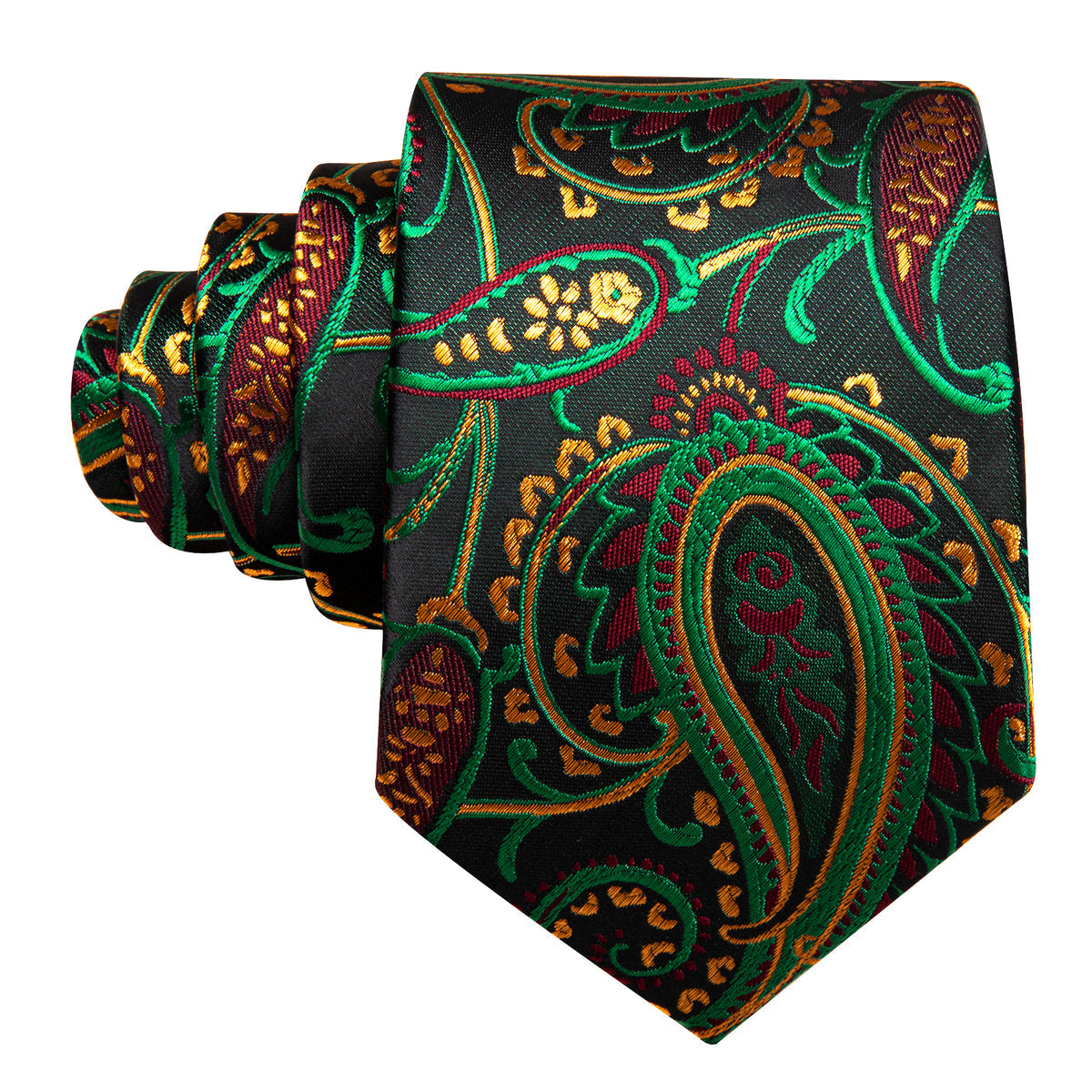 Black Green Yellow Paisley Silk Tie, Pocket Square and Cufflinks Set tie sets - Sophisticated Gentlemen