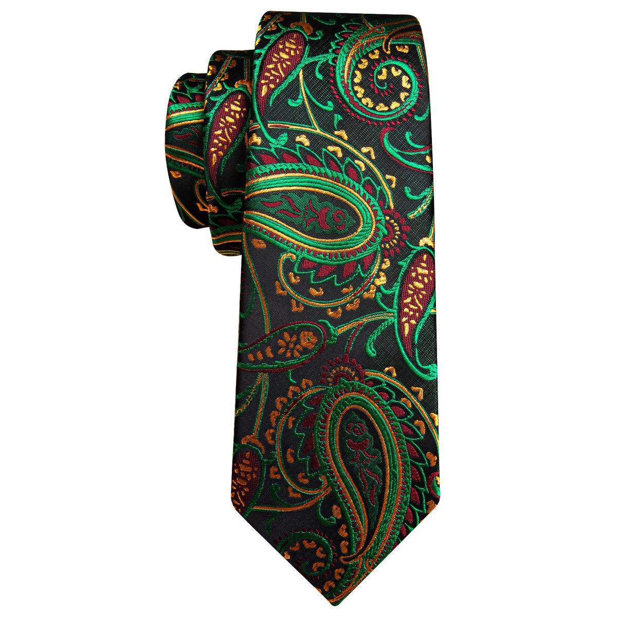 Black Green Yellow Paisley Silk Tie, Pocket Square and Cufflinks Set tie sets - Sophisticated Gentlemen