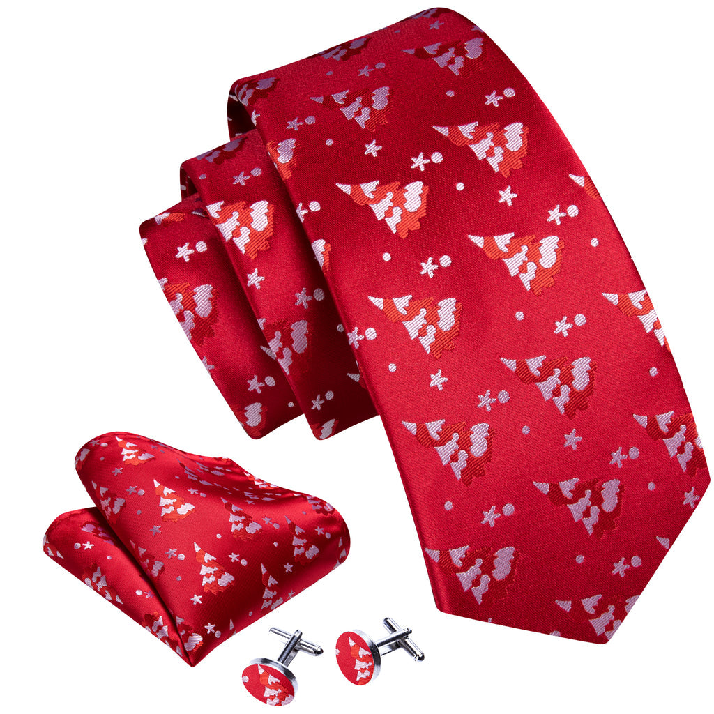 Red White Christmas Tree Tie, Pocket Square and Cufflinks Set tie sets - Sophisticated Gentlemen