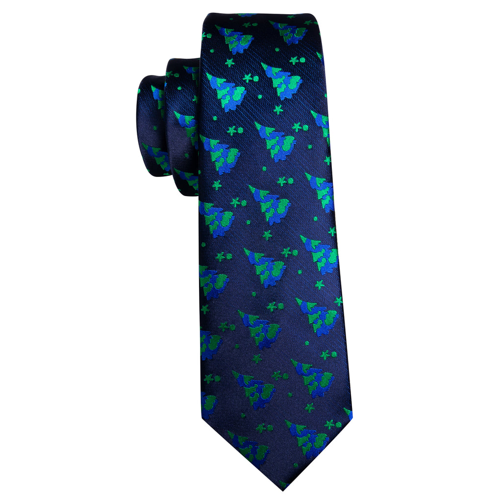 Blue Green Christmas Tree Tie, Pocket Square and Cufflinks Set tie sets - Sophisticated Gentlemen